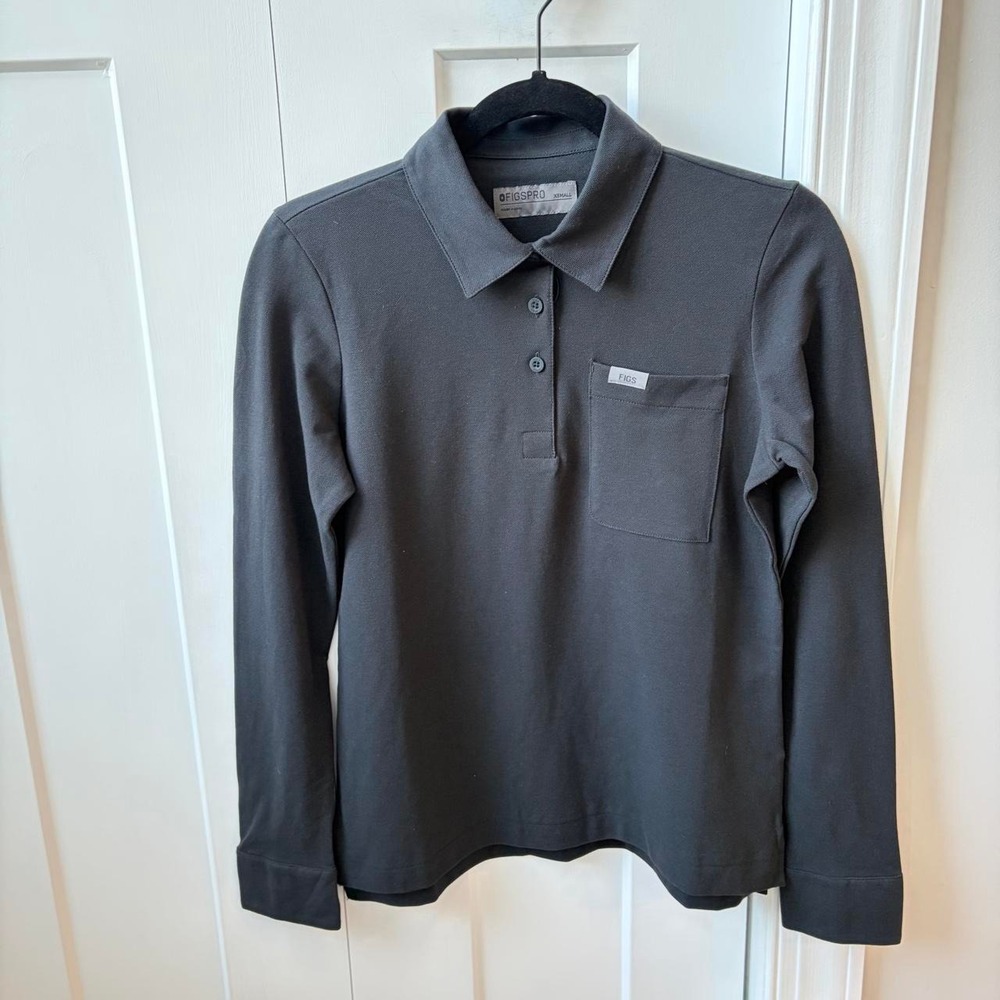 NWT - FIGPRO Technical Pique Long Sleeve Scrub Polo in Black Size XS